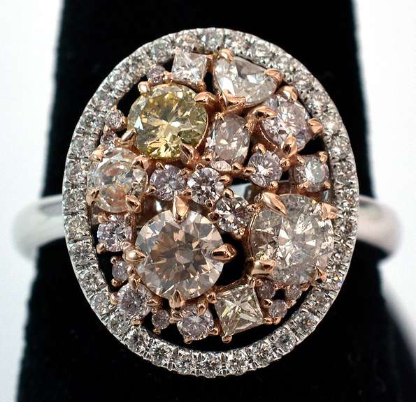 14K White Gold & Multi Color Diamond Ring