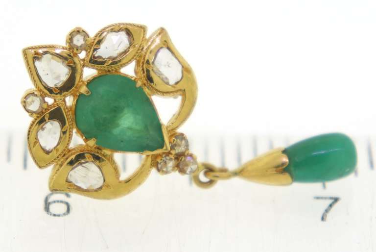 22kt Rose Cut Diamond & Emerald Diamond Earrings