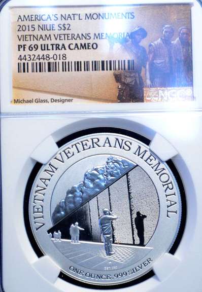 2015 NIUE Silver $2 USA Nat'l Monuments Vietnam Veterans Memorial NGC PF 69