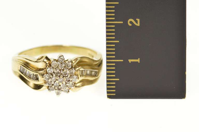 10K Yellow Gold Diamond Cluster Baguette Accent Bypass Ring