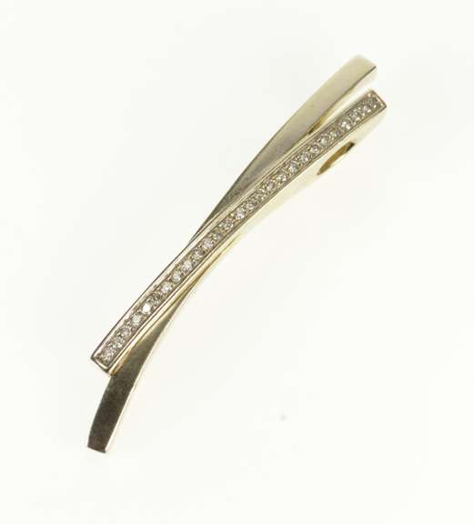 14K Yellow Gold Diamond Inset Criss Cross Bar Statement Pendant