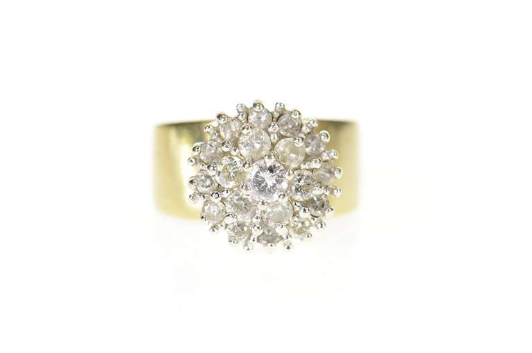 10K Yellow Gold 1.00 Ctw Retro Round Diamond Cluster Ring