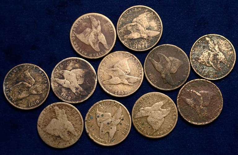 Lot of 11 1857-1858 Flying Eagle Cents