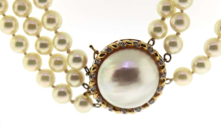 Favorite Triple Pearl Strand with Mabe Pearl & Diamond Accent Clasp