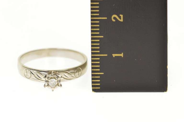 10K White Gold Retro Diamond Solitaire Cross Accent Promise Ring