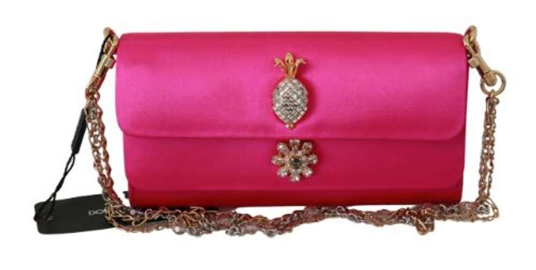 DOLCE & GABBANA  Pink Crystal Studs Evening Long Sling Borse Viscose Bag