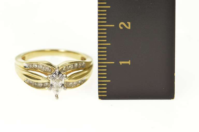 10K Yellow Gold Marquise Diamond Curved Promise Engagement Ring