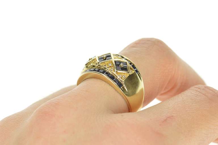 14K Yellow Gold 1.48 Ctw Princess Sapphire Diamond Band Ring