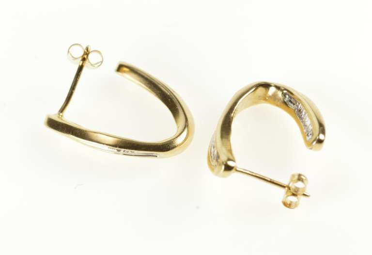 10K Yellow Gold Baguette Diamond Curved Semi Hoop Earrings