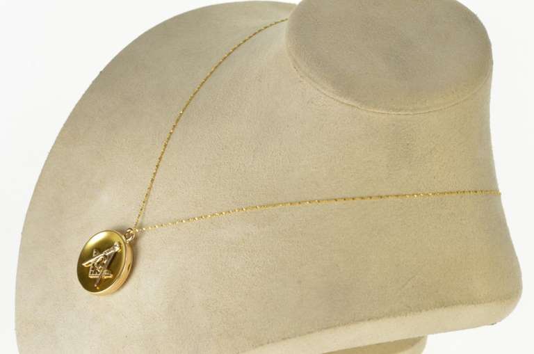 14K Yellow Gold Masonic Compass Square Monogram Locket Pendant