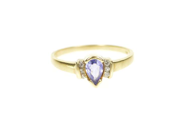10K Yellow Gold Pear Tanzanite Diamond Accent Engagement Ring