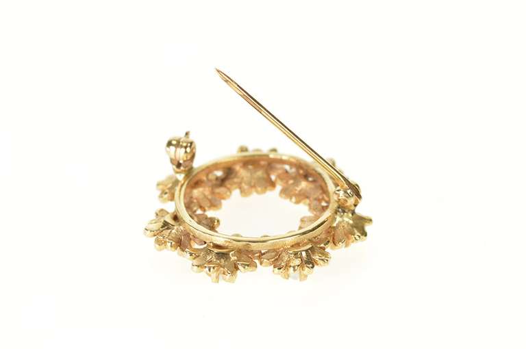 14K Yellow Gold Pearl Inset Flower Daisy Wreath Statement Pin/Brooch