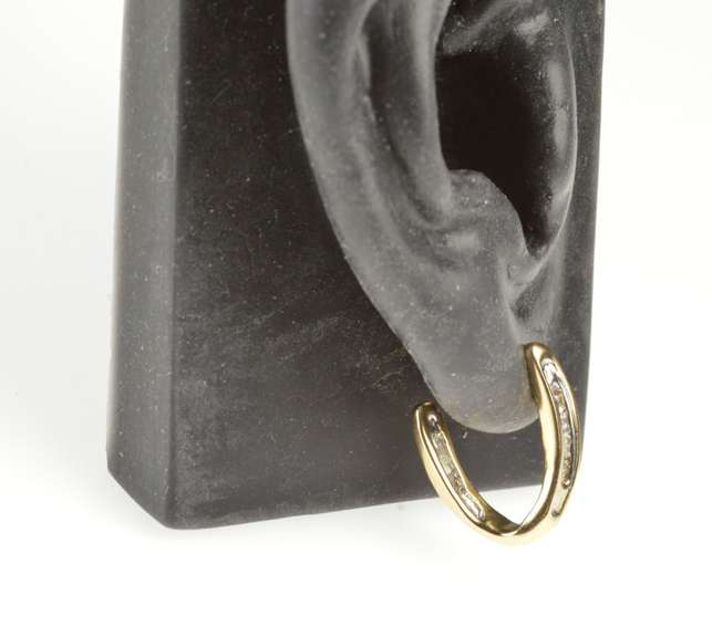 10K Yellow Gold Baguette Diamond Curved Semi Hoop Earrings