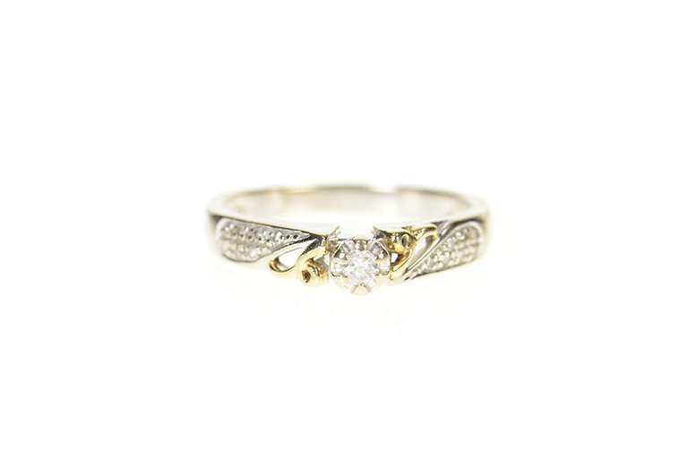 10K White Gold Diamond Inset Two Tone Classic Promise Ring