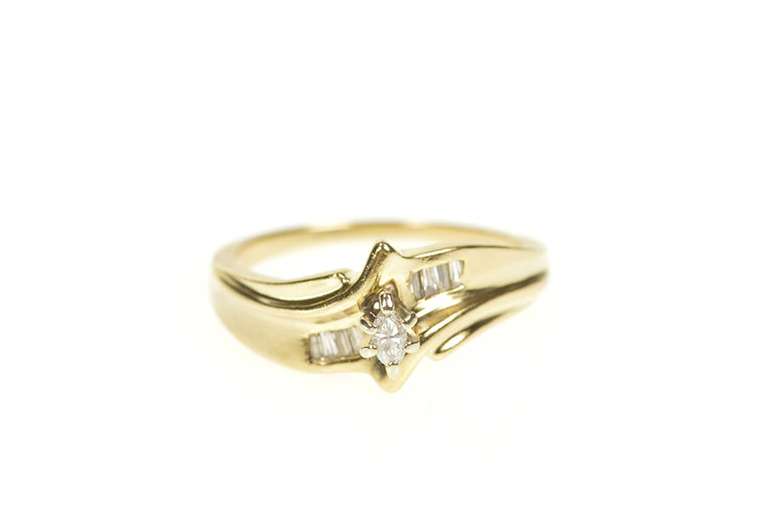 14K Yellow Gold Marquise Diamond Bypass Simple Promise Ring