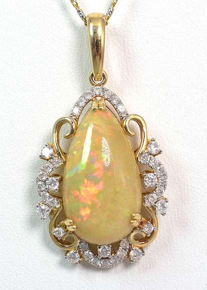 14K Yellow Gold Opal & Diamond Necklace
