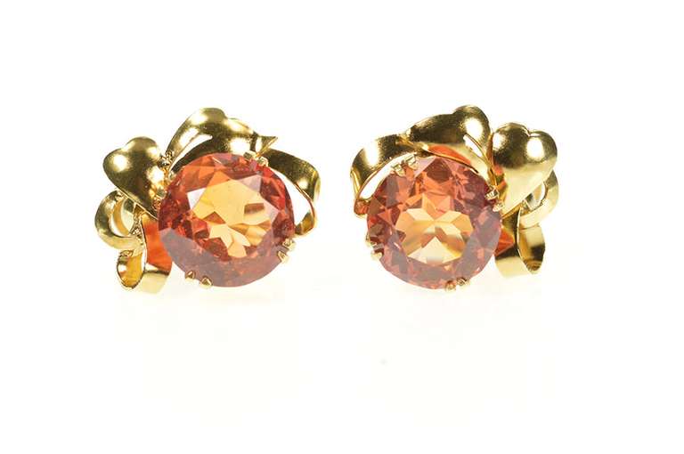 14K Yellow Gold 1960's Retro Sim. Mexican Fire Opal ScrewBack Earrings