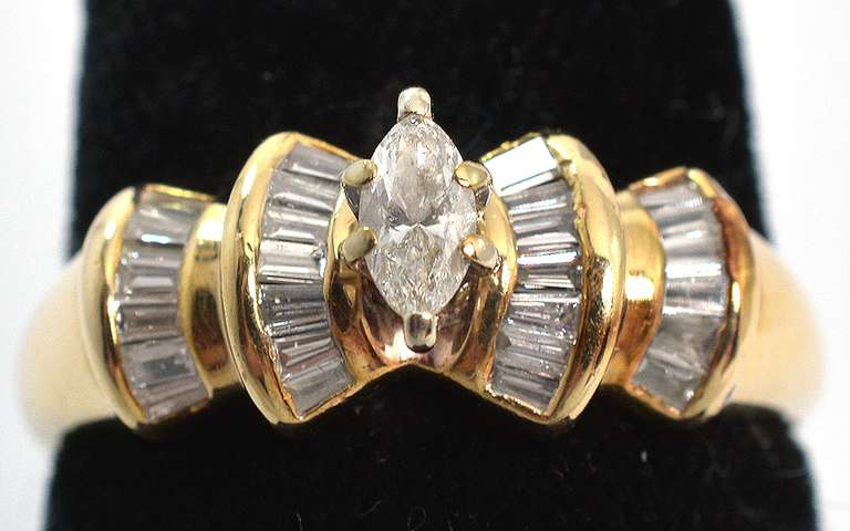 Classy 0.40CTW Marquise & Baguette-Cut Diamond Ring in Yellow Gold