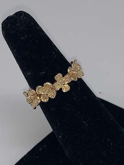Sterling Silver & Gold Flower Band Ring