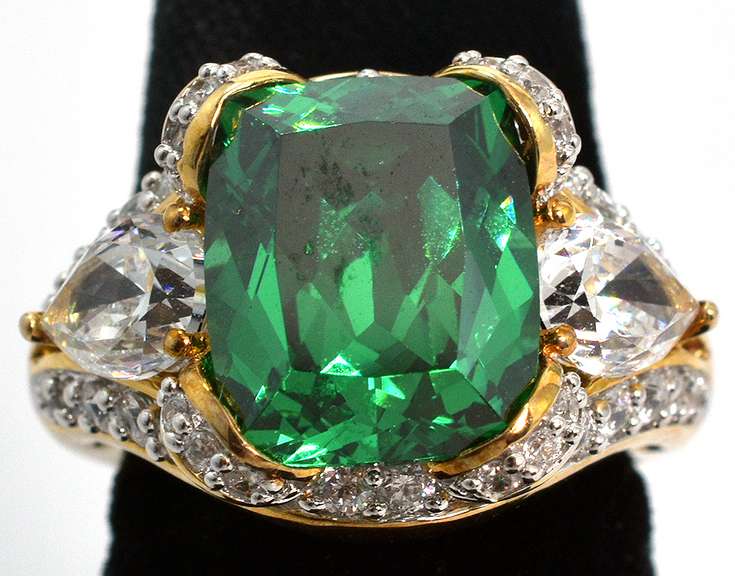 Regal Green & White CZ Ring in Vermeil