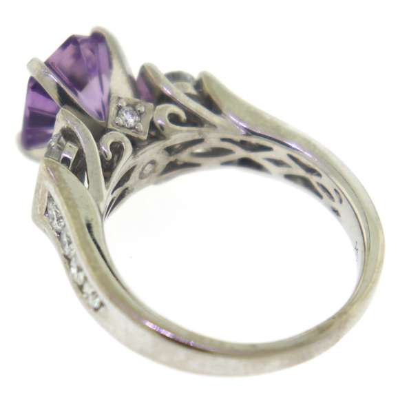 Fancy Cut Amethyst & Channel Set Diamond Ring