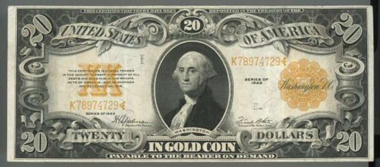 Very nice 1922 Series Large Size $20 Gold Certificate