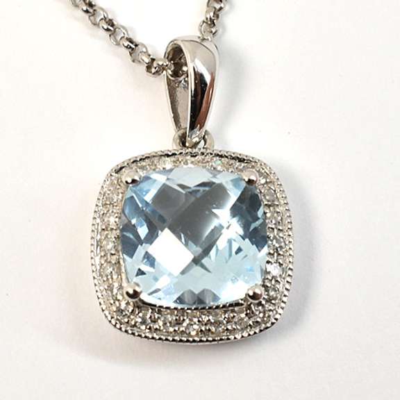 Sweet Blue Topaz & Diamond Necklace in 14K WG