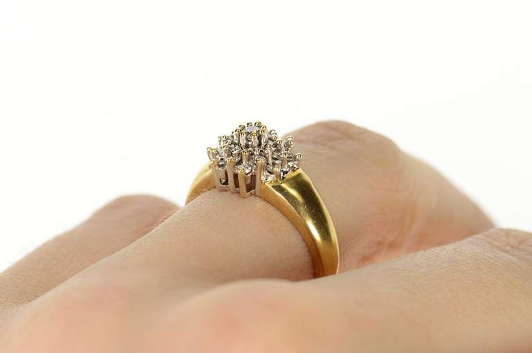 10K Yellow Gold 0.37 Ctw Round Diamond Cluster Statement Ring