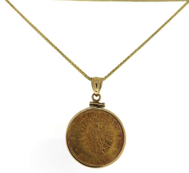 Unique 20kt YG 20 Mark Deutsches Coin Pendant on Chain