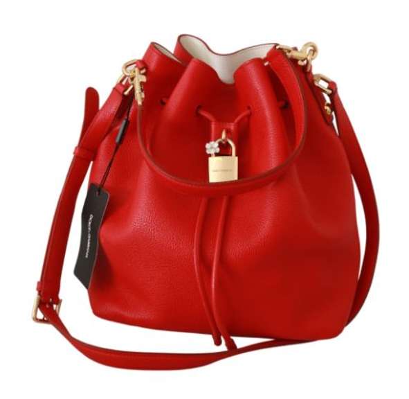 DOLCE & GABBANA  Red Drawstring Bucket Women Shoulder Borse Leather Bag