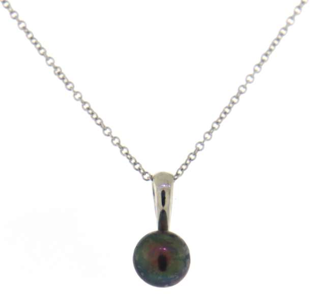 Glowing 18kt WG Black Pearl Necklace