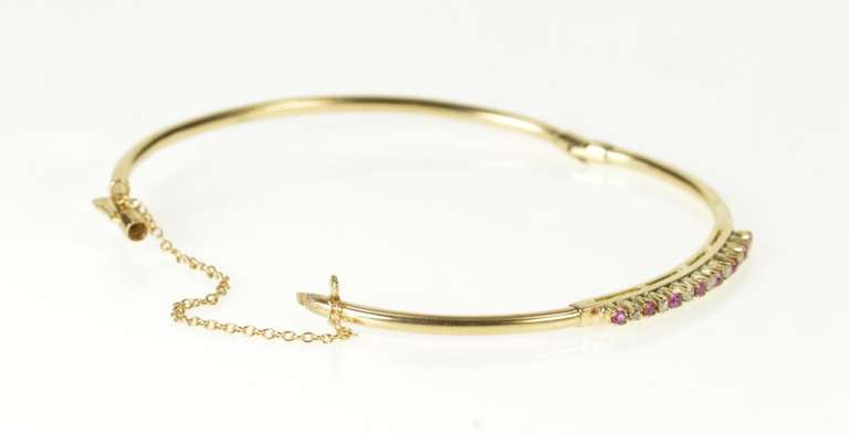 10K Yellow Gold Ruby Diamond Inset Retro Oval Bangle Bracelet