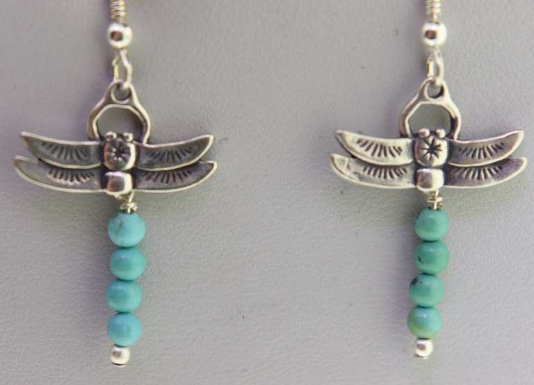 Sterling Silver Dragomfly Turquoise Earrings