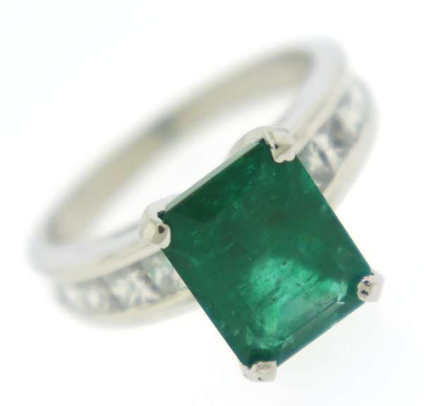 Glamorous Emerald w Channel Princess Diamond Ring