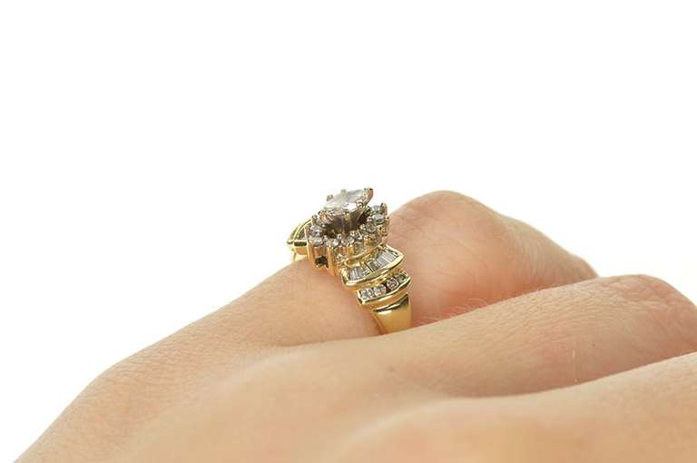 14K Yellow Gold 0.68 Ctw Marquise Diamond Halo Engagement Ring