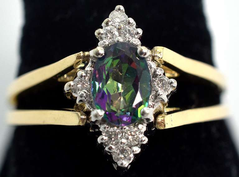Interesting Reversible Mystic Topaz & Diamond Ring in 14KT Yellow Gold