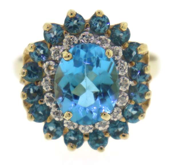 Fabulous Yellow Gold Blue Topaz and Diamond Accent Ring