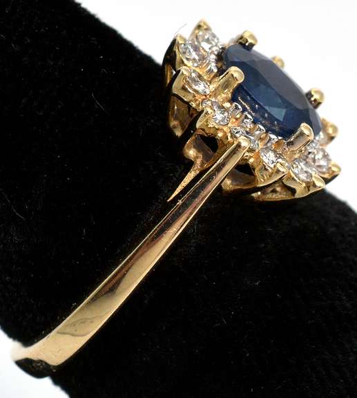 Awesome Vintage Sapphire & Diamond Halo Ring in 14KT Yellow Gold