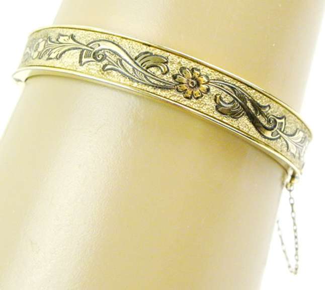 Vintage Gold Filled Bangle with Black Trace Enameling
