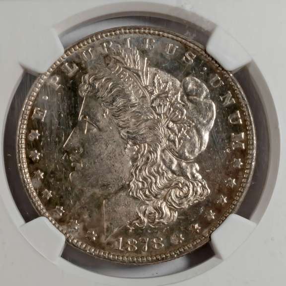 BU 1878 Reverse Of 78 7 Tail Feathers NGC DMPL MS62 Morgan