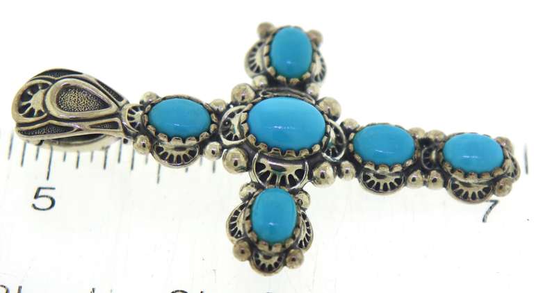 Sterling Silver Turquoise Cross Pendant