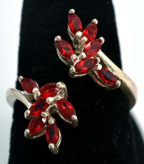Sterling Silver Red Crystal Cocktail Ring