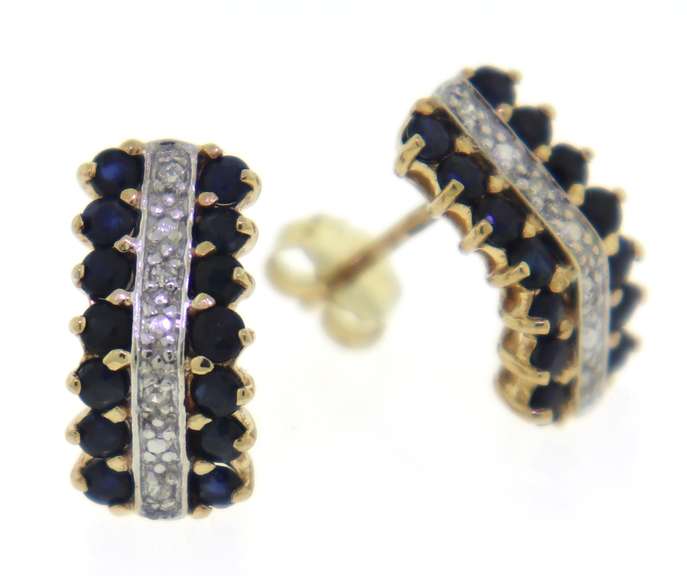 Lovely Sapphire and Diamond 3 Row Earrings