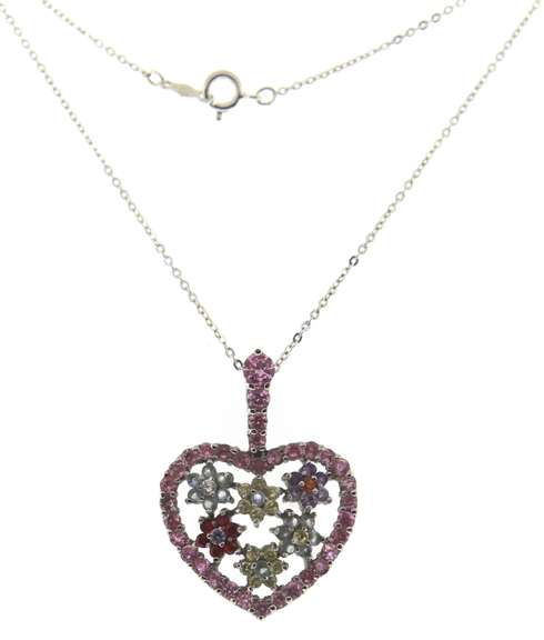 Sterling Sterling Gemstone Floral Heart Necklace