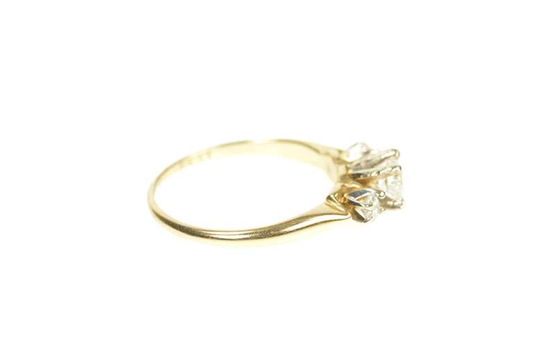 14K Yellow Gold Three Stone Diamond Classic Engagement Ring