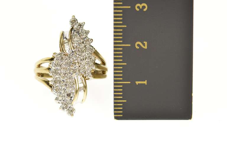 10K Yellow Gold Diamond Encrusted Freeform Statement Cluster Ring