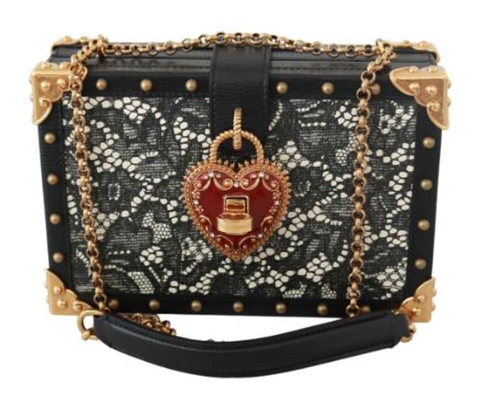 DOLCE & GABBANA  Black Lace Gold Chain Women Borse 100% Leather BOX Bag