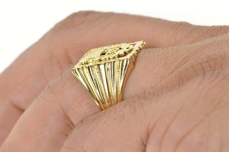 18K Yellow Gold Men's Stag Heraldic Coat of Arms Statement Ring