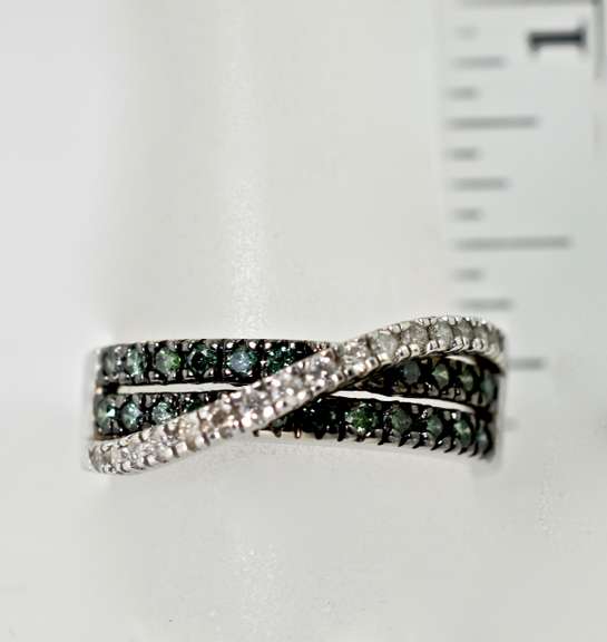 Creative 14K Blue-Green Diamond Bypass Ring