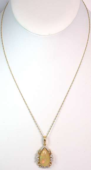 14K Yellow Gold Opal & Diamond Necklace
